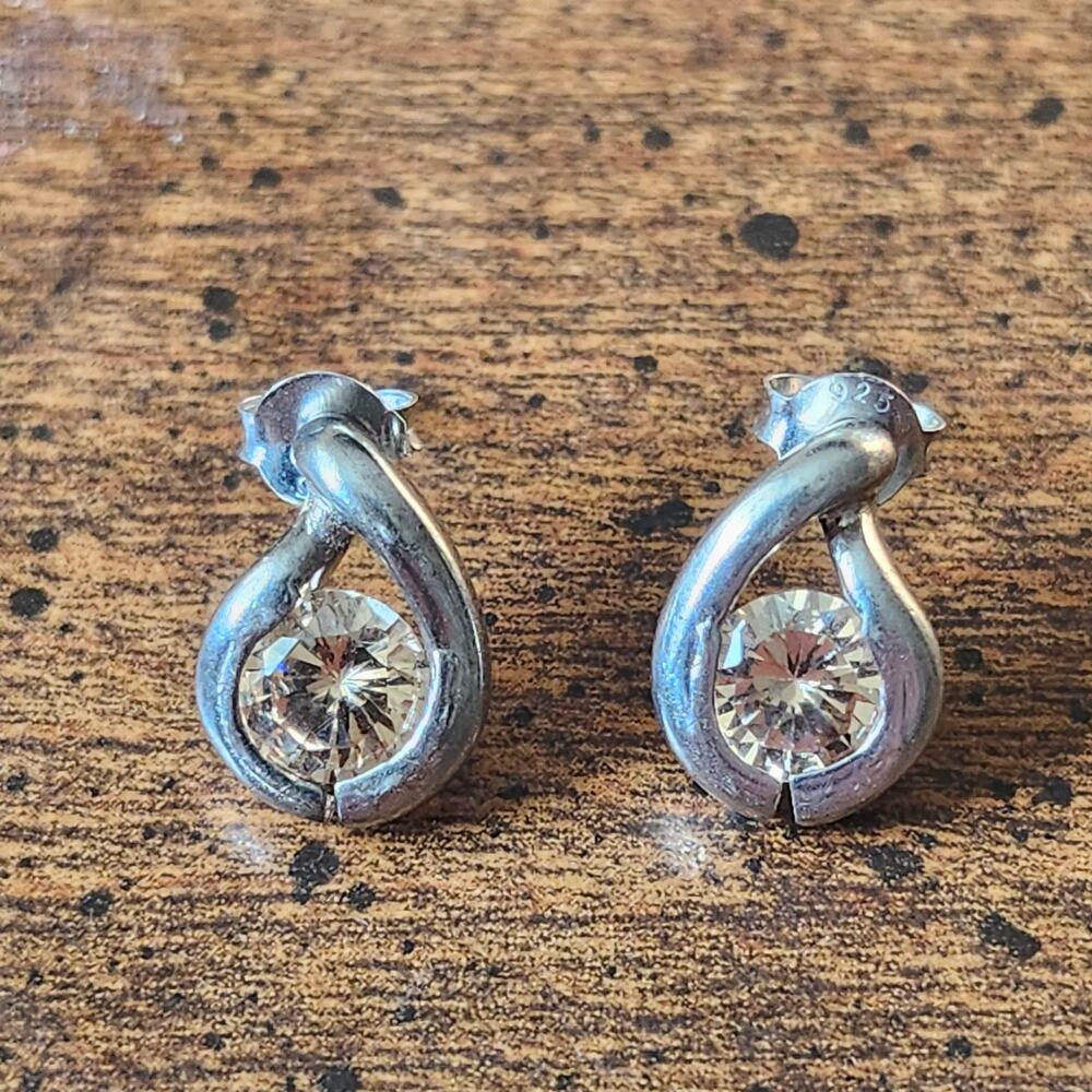 925 Sterling Silver Citrine Teardrop Stud Earrings Champagne Swirl Pierced Pair